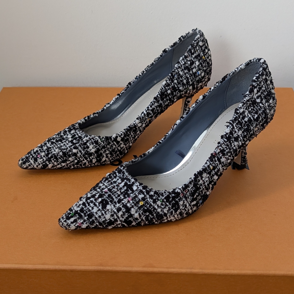 Zara Black and White Tweed Heels
